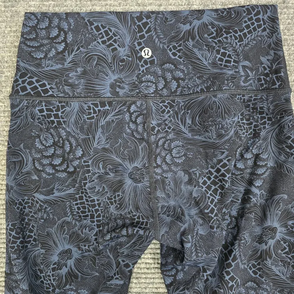 Lululemon Wunder Under Crop Womens 8 Nouveau Mach Blue Black Floral 21